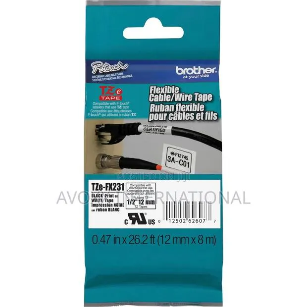 Brother Flexible Cable/Wire Tze ID Tape, White, 1 / Each · Photo 1