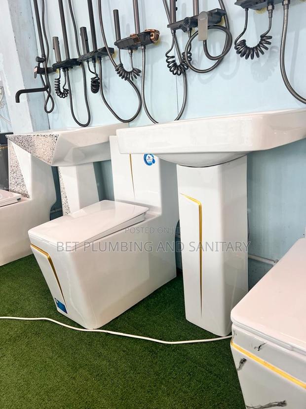 Soft Close Combine Water Closet With Wash Hand Basin_gold and White_wc · Photo 1