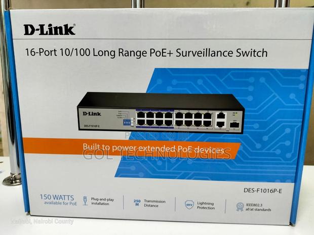 D-Link 16-Port 10/100 Long Range Poe+ Surveillance Switch Des-F1016p-E · Photo 1