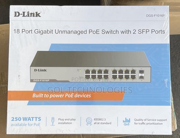 Dlink DGS-F1016p 16-Port Gigabit Unmanaged Poe Switch With 2 SFP Ports · Photo 1