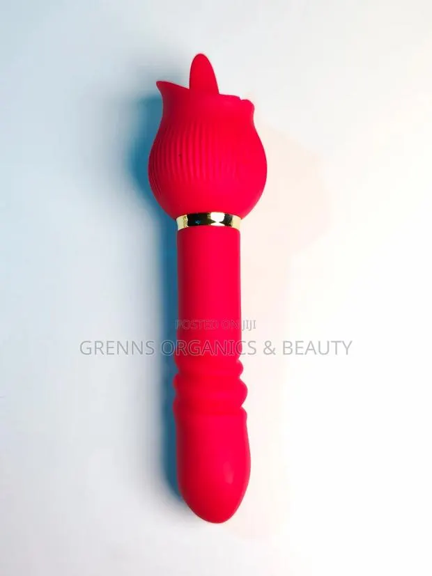 3in1 Rose Vibrator Telescopic Thrust Tongue Lick -Red · Photo 1
