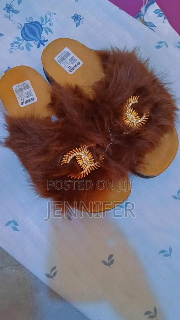 Fluffy Brown Fur Slides - Size 36 - GH₵*Soft Girl Era -Fluffy · Photo 1