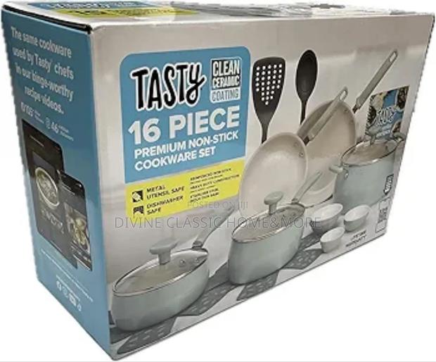 Tasty Clean Ceramic 16pcs Non-Stick Aluminium Cookware Set, Slate Blue · Photo 3