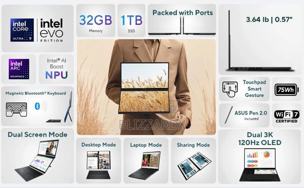 New Laptop Asus Zenbook Duo 14 32GB Qualcomm Snapdragon X Plus SSD 1T · Photo 7