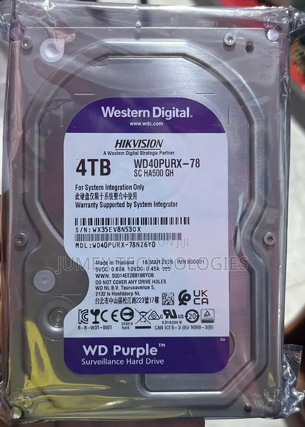 4tb Surviellance Hard Drive Wd Purple Wd40purx-78 HDD Hikvision · Photo 1