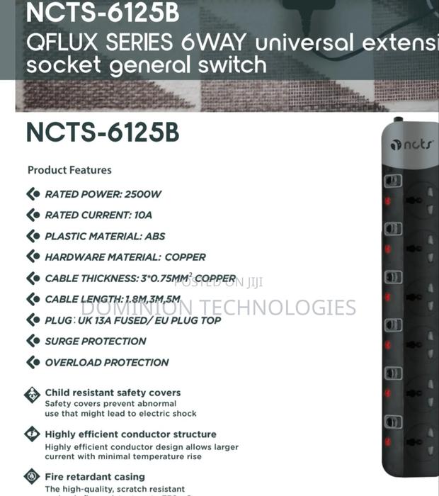 NCTS-6125b 6way Extension Sockets Universal 1.8m · Photo 1