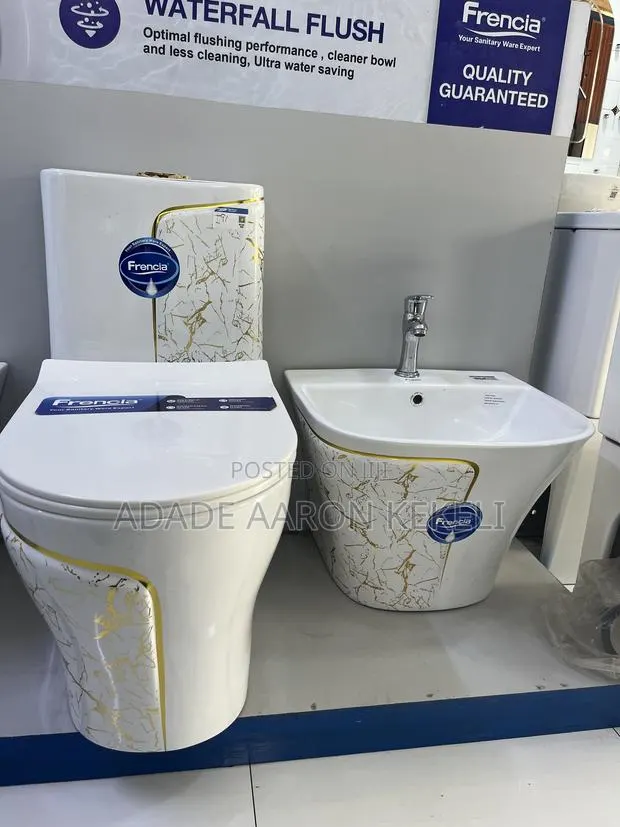 Frencia White,black Gold Marble Ceramic Water Closet Basin Set · Photo 1