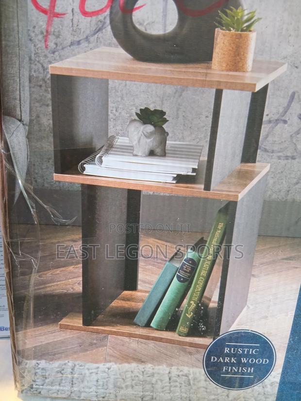 Coberg Side Table Black Wooden Frame With Rustic Dark Wood Bedside · Photo 1