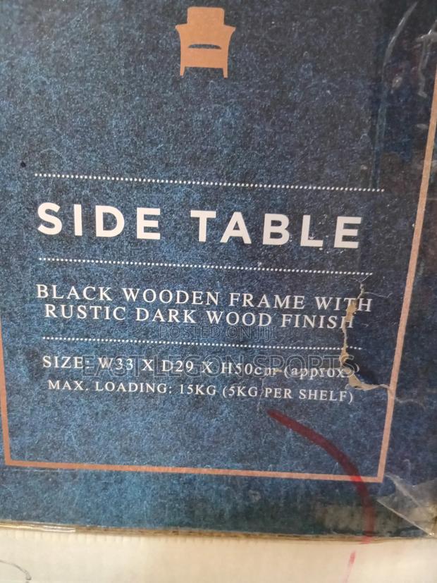 Coberg Side Table Black Wooden Frame With Rustic Dark Wood Bedside · Photo 2