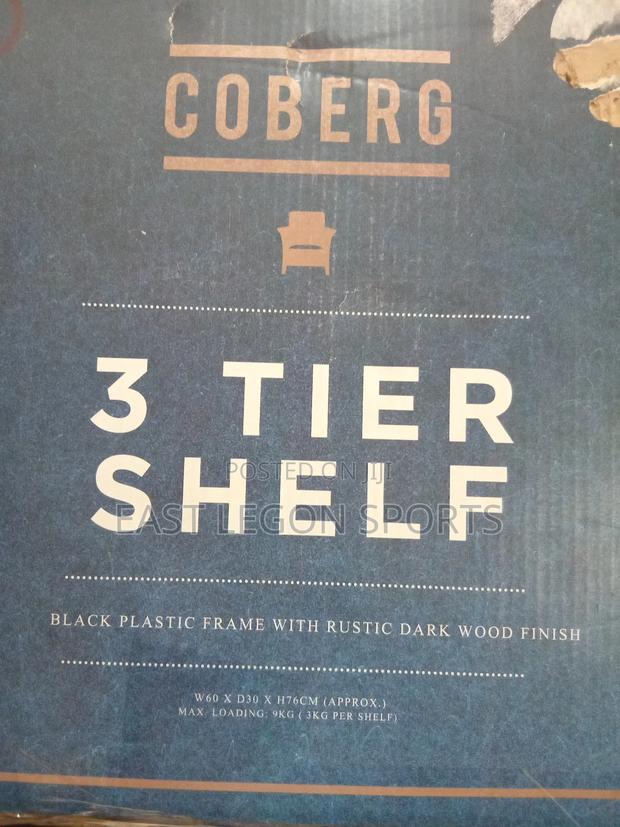 Coberg.3 Tier Shelf Black Plastic Frame With Rustic Dark Wood Finish · Photo 2