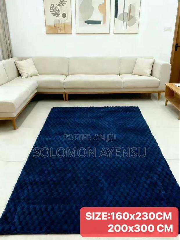 Quality Dark Blue Fluffy Faux Rabbit Fur Area Rug With a 3d Bubble · Photo 1