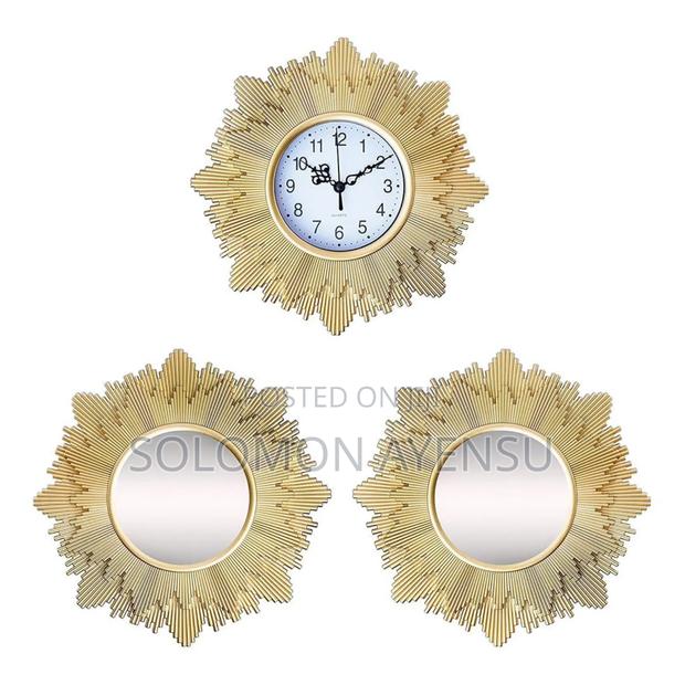 Quality Gold-Toned Plastic Tied Ribbons Wall Mirror With Clock Set. · Photo 1