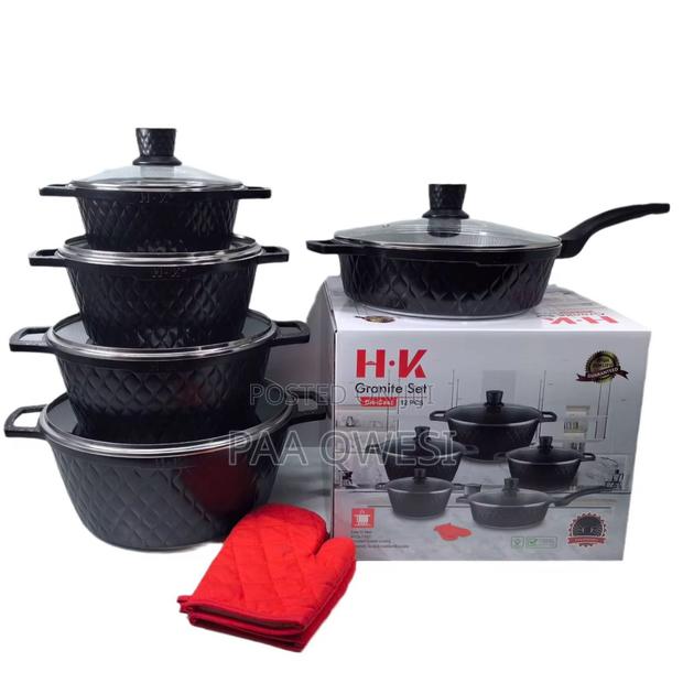 H·Vk 12 Pieces Granite Pot Set With Glass Lids · Photo 1