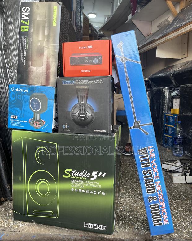 Studio Microphone, Audio Interface, Headphones, and a Studio Monitor. · Photo 1