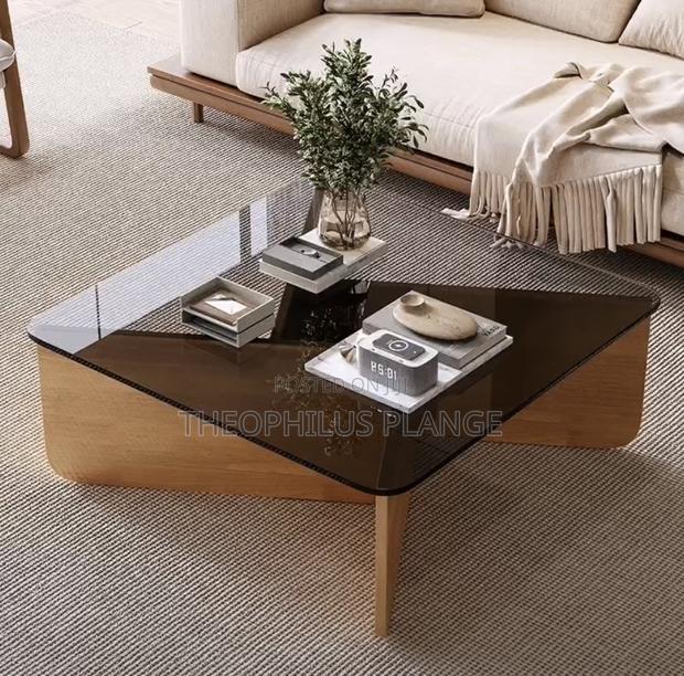 Glass Center Table / X Shaped Wood Design · Photo 1