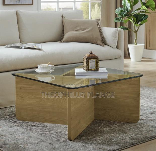 Glass Center Table / X Shaped Wood Design · Photo 2
