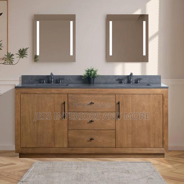 Double Sink Bathroom Vanity With Black Limestone Top · Photo 2
