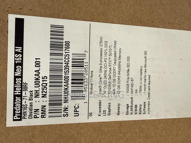 New Laptop Acer Predator Helios Neo 16 32GB Intel Core Ultra 9 SSD 1T · Photo 2