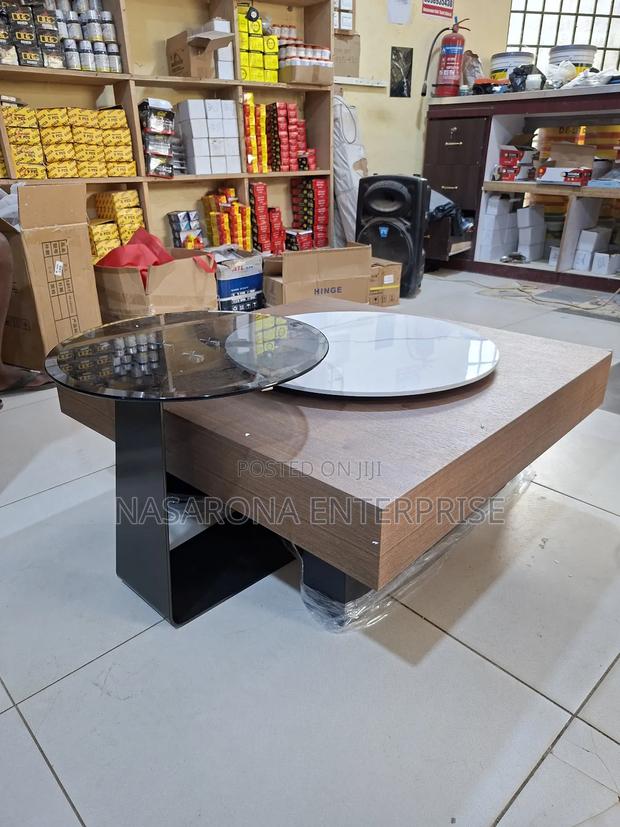 Center Table X Coffee Table With Spinning Marble Top and Glass 90x90cm · Photo 1