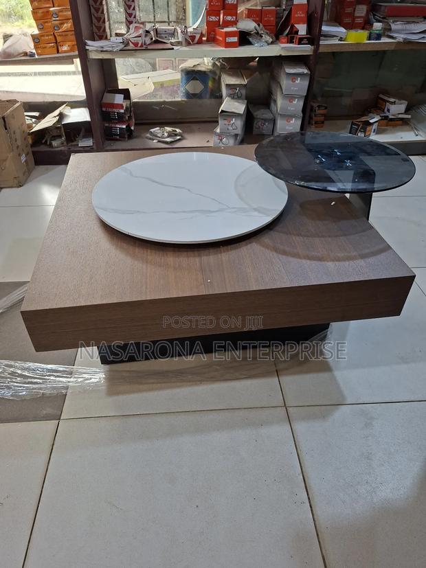 Center Table X Coffee Table With Spinning Marble Top and Glass 90x90cm · Photo 3