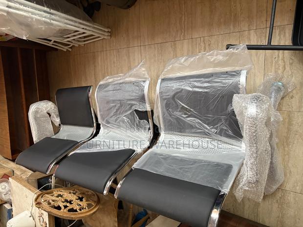 Three Seater Metal and Faux Leather Waiting Room Bench · Photo 2