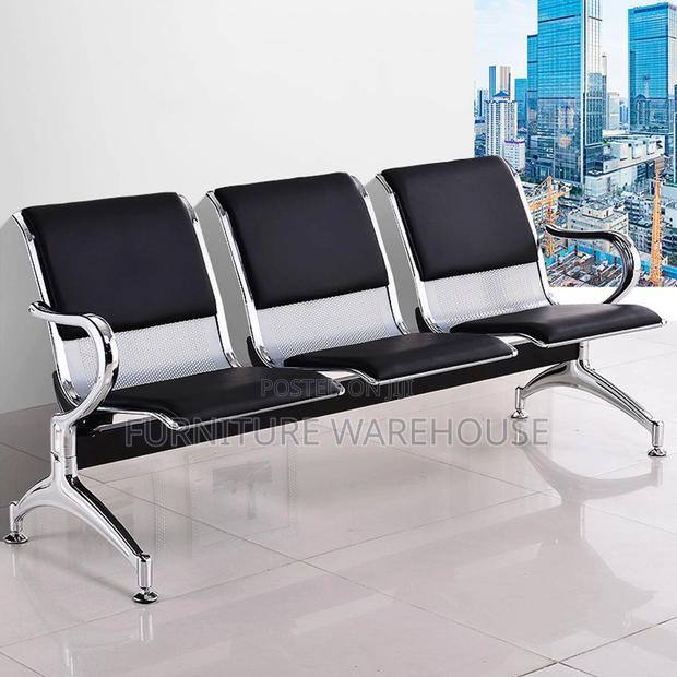 Three Seater Metal and Faux Leather Waiting Room Bench · Photo 1