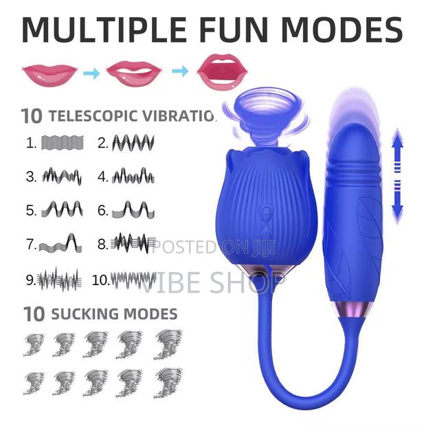Premium 2-in-1 Rose Vibrator With Thrusting Stem Tongue Clit Licker