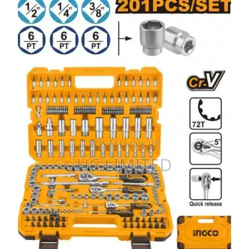 Ingco 201 PCS 1/4" 3/8" 1/2" Socket Set - Hkts082016 · Photo 1