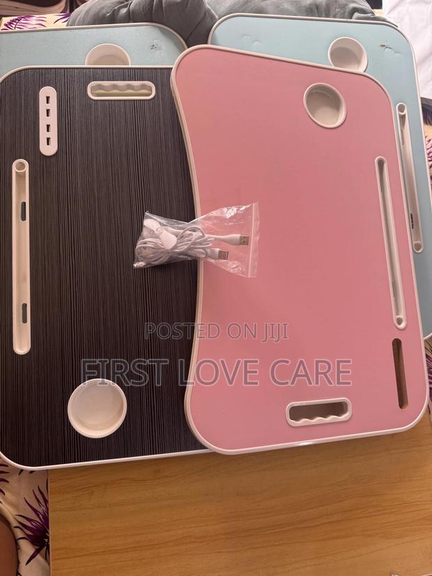 Laptop Table Pink And Black With Lamp, Mini Fan And Mini Power Bank · Photo 3