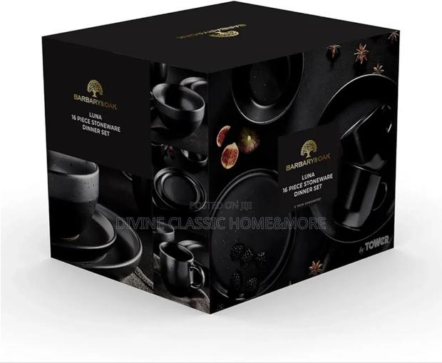 Barbary Oak Luna 16 Piece Dinnerware Set, Stoneware, Matte Black · Photo 2