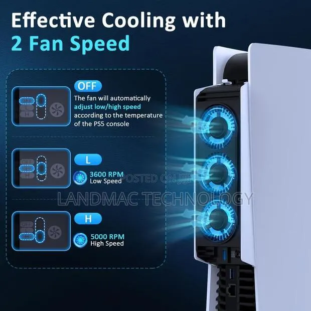 PS5 Cooling System With Temperature Control, USB 3.0 Hub LED Lights. · Photo 1