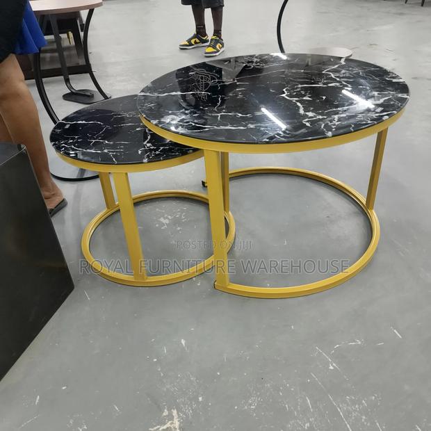 Modern Black Glass Nesting Coffee Tables With Gold Metal Frames. · Photo 1