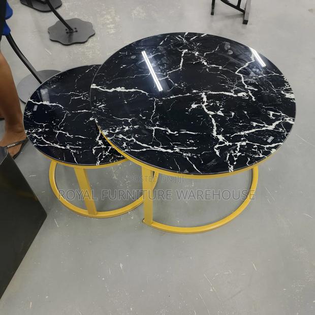 Modern Black Glass Nesting Coffee Tables With Gold Metal Frames. · Photo 2