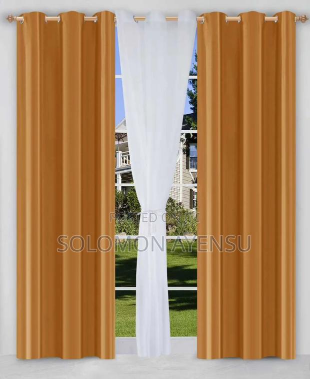 Quality Gold Sunblock Curtains and White Voile Sheer Curtains. · Photo 1