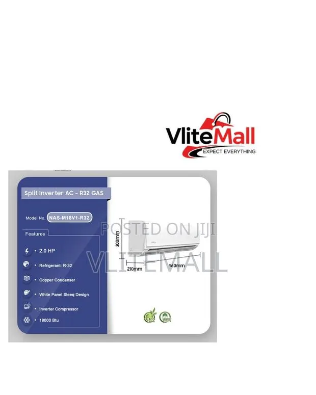 Nasco 2.0Hp Gas Split Inverter Air Conditioner
Sku:
Nas-M18v1-R32 · Photo 1
