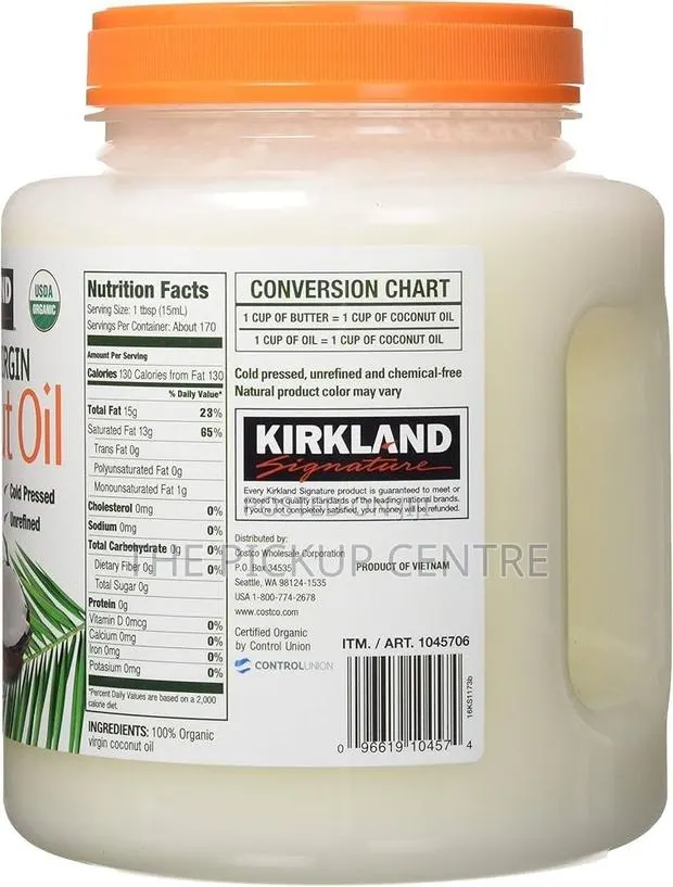 Kirkland Cold Pressed Unrefined Organic Virgin Coconut Oil, 84 Ounce · Photo 1