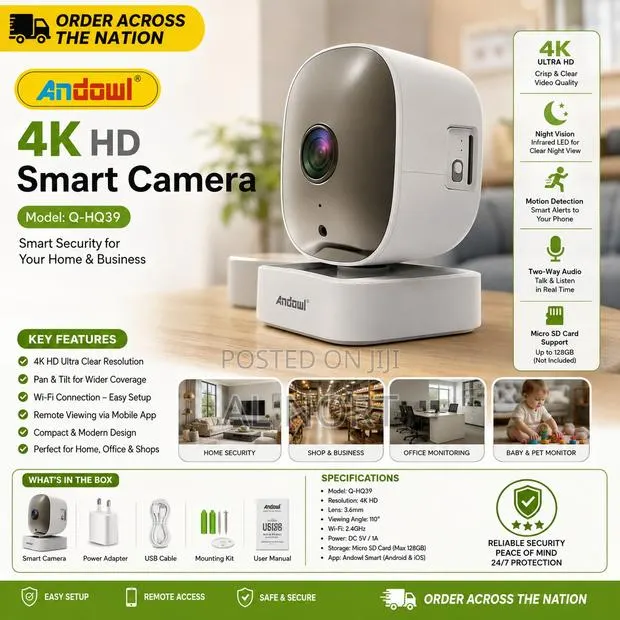 Andowl Q-Hq39 4K HD Wi-Fi Smart Security Camera – White · Photo 1