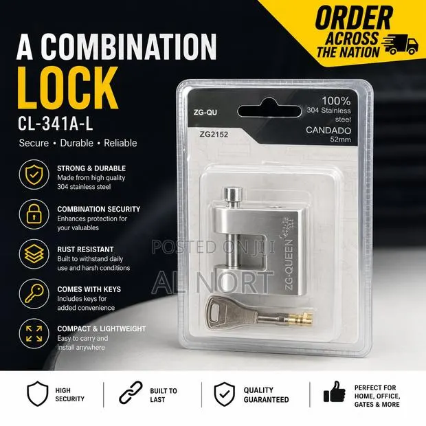Zg-Queen 52mm Stainless Steel Security Padlock With Keys – Silver · Photo 1
