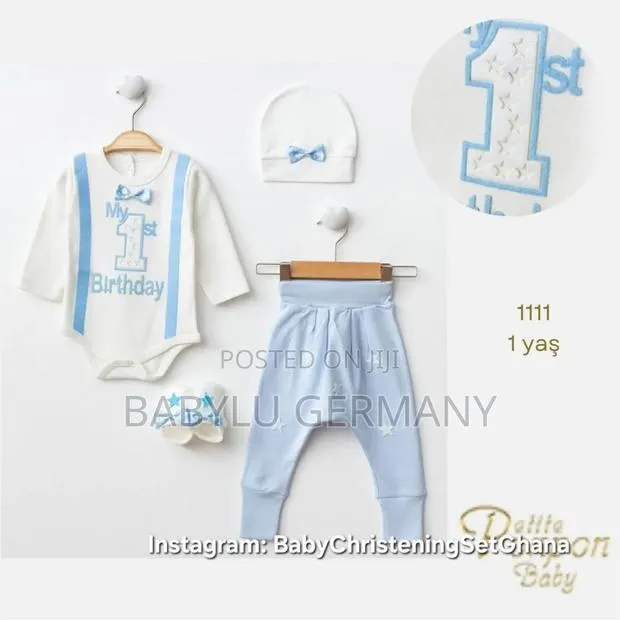 Luxury Baby Boy First Birthday Blue and White Set · Photo 1