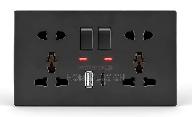 Double Socket + USB-A + Type-C – Black (F1-B-13) · Photo 1