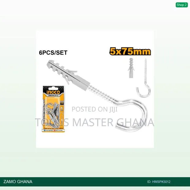 Screw Plug Sets With Hook Screw 5x75mm - Hwspk5012 · Photo 1