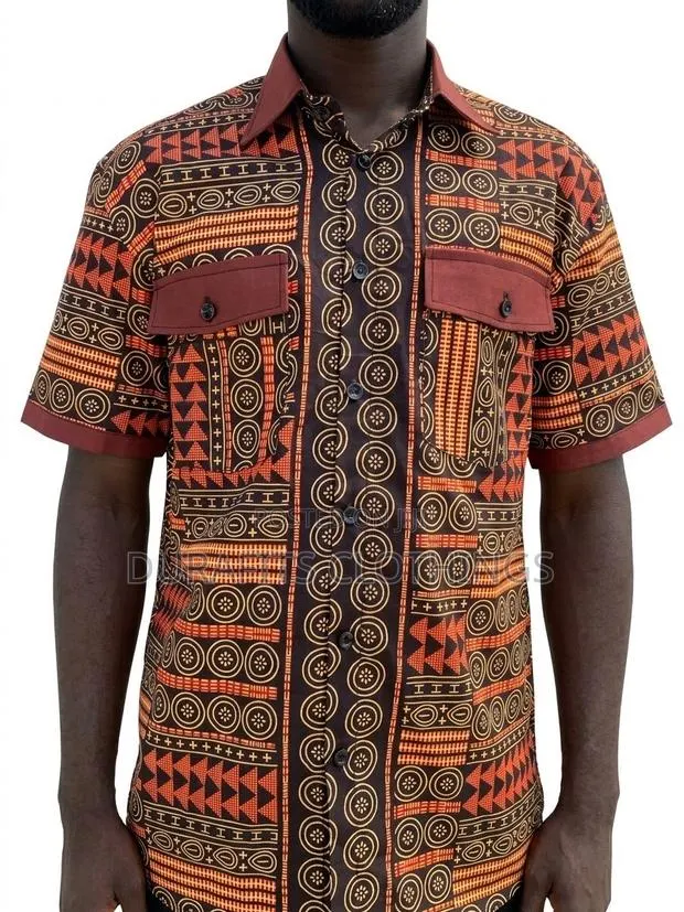 Men’s Dual-Pocket Tribal Motif African Print Shirt · Photo 1