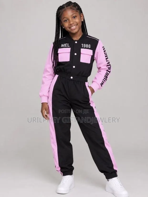 Pink & Black Girls’ Varsity Tracksuit · Photo 1