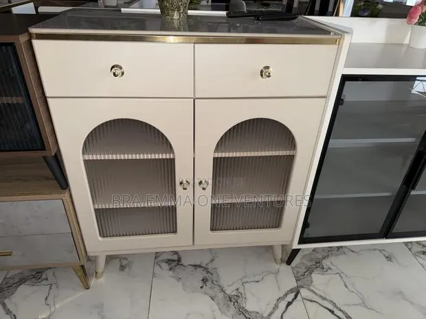 Luxury Cream Gold Storage Cabinet With Fluted Glass · Photo 1
