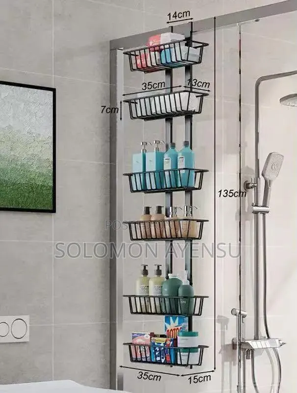 6-Tier Black Metal Over-the-Door Shower Caddy · Photo 1