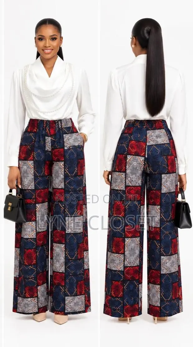 Navy, Red & Grey Patchwork Palazzo Trousers · Photo 1