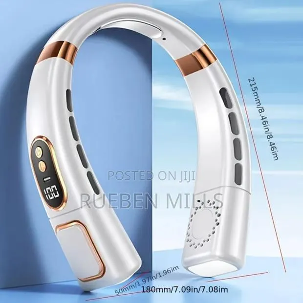 5 Wind Power High Capacity Battery White Fashion Neck Fan · Photo 1