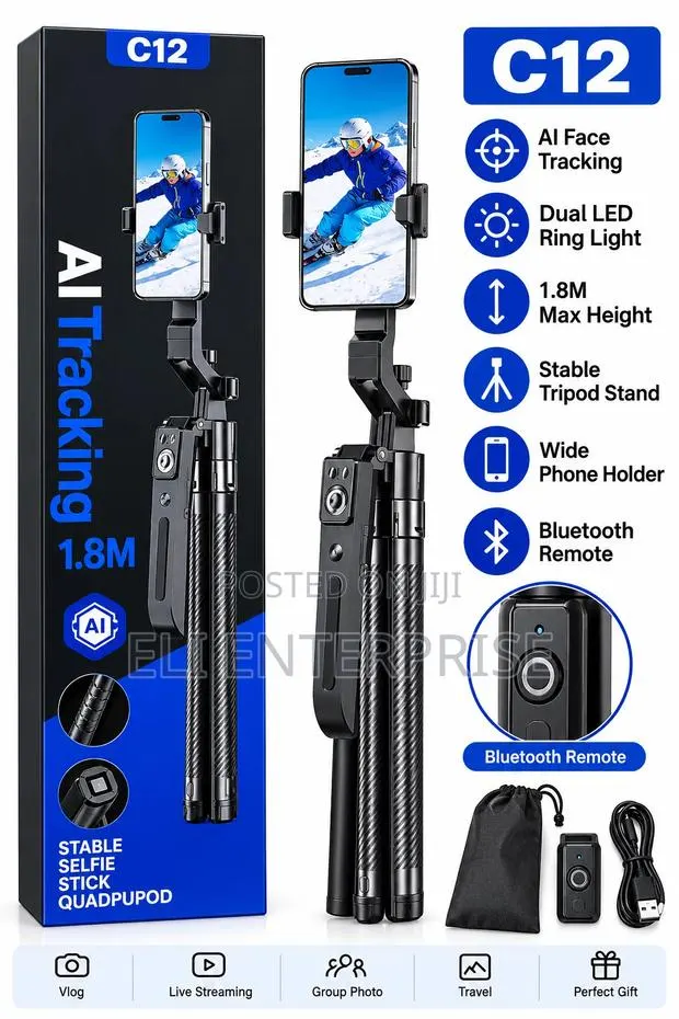 C12 AI Tracking Stable Selfie Stick Quadrupod · Photo 1