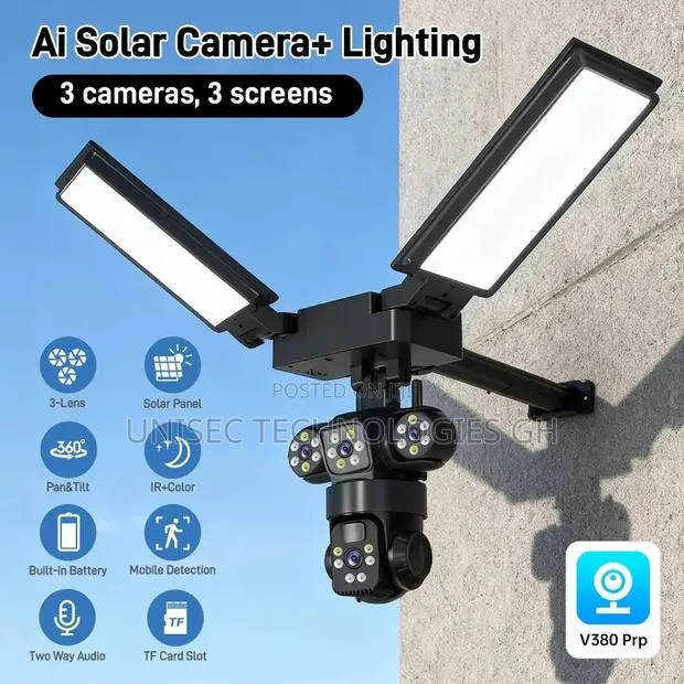 4g V380 Solar Camera+ Lighting 3 Lens · Photo 1