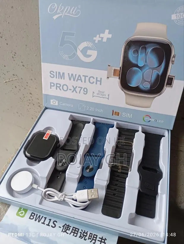 Okpu Pro-X79 Sim Smart Watch With Camera 4 Colorful Straps - Black · Photo 1